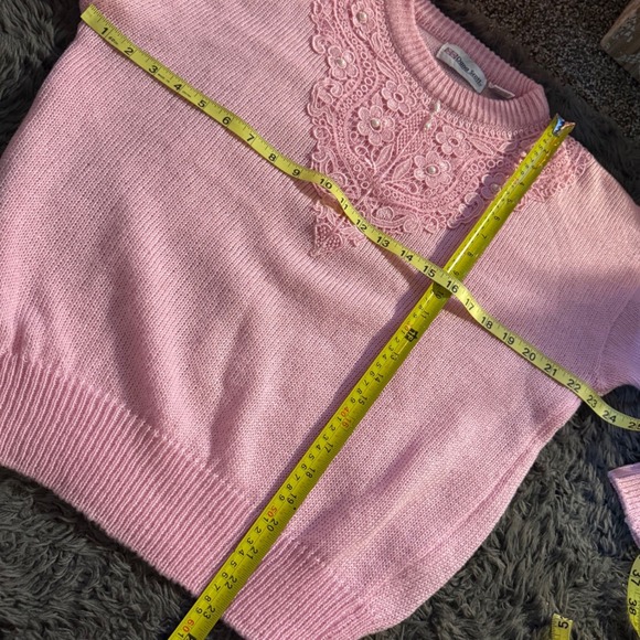 Dana Scott Pink Lace Pearl Embellished Knit vintage Sweater Women's M Barbiedoll - Picture 6 of 8
